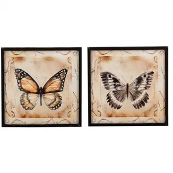 Set de 2 Cuadros Mariposas con Marco Negro 39x2x39 cm - Agrega Estilo y Personalidad, Multicolor
