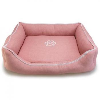 Cama para Perros Cuadrada Rosa con Huella y Ribete, 3 Tallas para Perros Pequeños, Medianos y Grandes