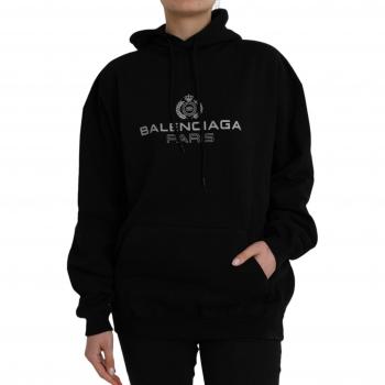 Balenciaga Black Cotton Logo Hooded Pullover Sweatshirt Sweater - XS