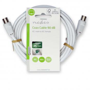 Cable coaxial 3m con conectores IEC macho y hembra, doble apantallamiento, 90 dB, 75 Ohm