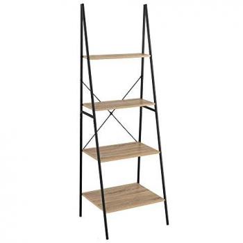 Estantería Escalera Industrial de 4 Estantes en Acero y Madera MDF Negro y Natural - 60x50x180 cm