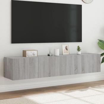 Mueble de TV de pared con luces LED 2 piezas Sonoma gris 80x35x31 cm