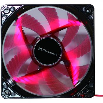 Phoenix - Ventilador Auxiliar phcoolerfan12led 12cm / 3 a 4 Pines/ 12000rpm/ silencioso/aspas con Luces led Rojas Tipo Gaming