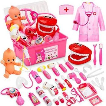 Fivejoy 43 Piezas Juguete del Doctor para Niños, Doctora de Juguetes, Maletín Medico Juguete Doctora Cosplay Juguetes, Juego de rol Regalos para Niños Mayores de 3 años con Accesorios, Asa