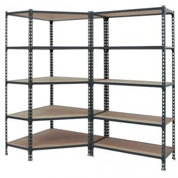 Estantería Esquina Metalica Maderclick 5 Baldas de Madera 1800x1800x500 mm, 200 kg Capacidad, Antracita/Madera, Incluye Módulo Extra