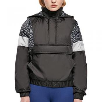 Urban Classics Women's AOP Mixed Pull Over Transition Jacket - Black/Snowleo/Lightasphalt - XL