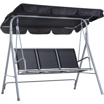 Outsunny Columpio Balancín Jardín 3 Plazas Toldo Ajustable Respaldo Transpirable Marco Metal Carga 200-240 kg 171x108x154 cm Negro