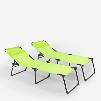 Juego de 2 Tumbonas Plegables de Aluminio para Playa y Jardín - Color Verde Oscuro Mauritius