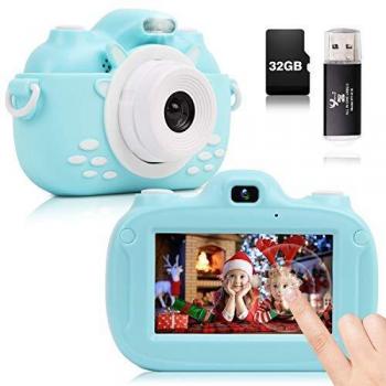 YUNKE Cámara para Niños, Cámara Digital con Pantalla Táctil HD de 3.0 Pulgadas, con Lector de Tarjetas con Correa de Tarjeta de Memoria de 30MP 1080P 32G, de Juguete para Niños de 2 a 12 Años
