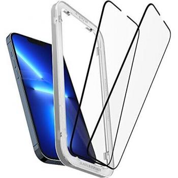 Spigen AlignMaster Cobertura Completa Protector Pantalla para iPhone 13 Pro MAX, Compatible con Funda, Dureza 9H - 2 Unidades