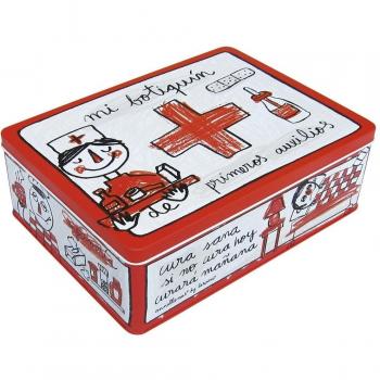 Laroom Caja metálica, Metal, Rojo, Blanco
