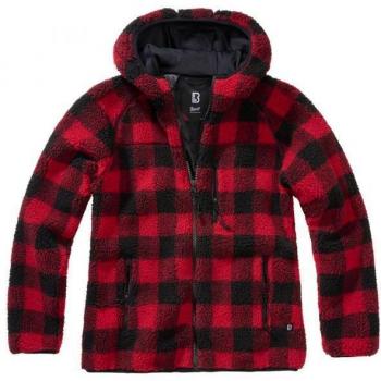 Brandit Ladies Teddyfleecejacket Hood - Red / Black - Gr. XL