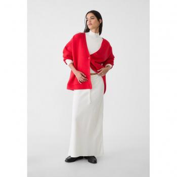 White Drawstring Linen Blend Midi Skirt S