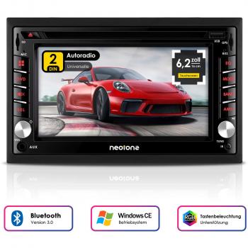 NEOTONE NDX-300W | Navegación con mapas de Europa | radio de coche universal 2DIN | 6,2 pulgadas | Bluetooth | Pantalla táctil | Reproductor de DVD | MicroSD de 16GB incluido