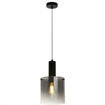 Lámpara Colgante Suecia 1 Luz, Acero Negro Mate y Cristal Degradado Ahumado E27