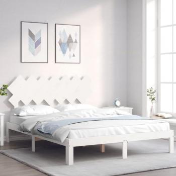 Cama de madera maciza con cabecera blanca 140x200 cm sin colchón