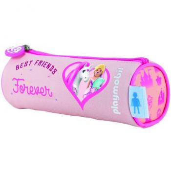 Estuche Escolar Redondo Dohe - Cierre de Cremallera, Licencia Oficial Playmobil Princess, Poliéster Resistente, 21x7,5x7,5 cm