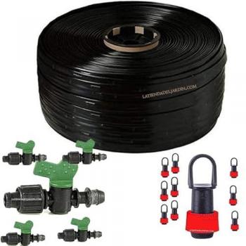 Cinta de Riego por Goteo 16mm - Pack de 250m con Goteros cada 20cm, 5 Llaves de Conexión y 10 Tapones