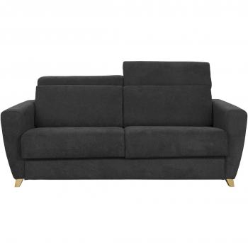 Sofá convertible 3 plazas con reposacabezas ajustables efecto terciopelo gris oscuro GOYA