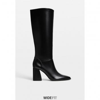 Stradivarius Wide Fit Black High-Heel Knee-High Boots