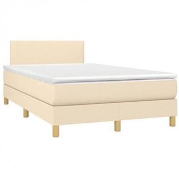 Cama box spring con colchón viscoelástico de tela color crema 120x200 cm, estructura de muelles ensacados adaptable y acolchado reversible