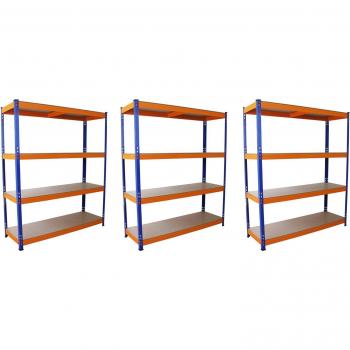 Estantería S-Rax 3x Acero Inoxidable Sin Tornillos 150cm x 50cm - Azul y Naranja