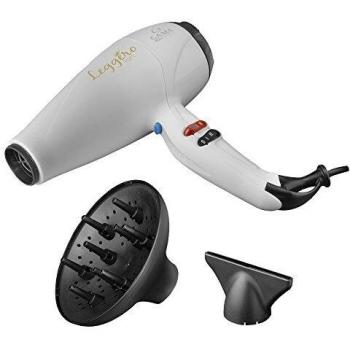 Secador de Pelo Ga.ma Leggero Ion 2400W Blanco, Tecnología Iónica, Motor AC Duradero, 6 Combinaciones de Velocidad y Temperatura, Incluye Difusor y Boquilla