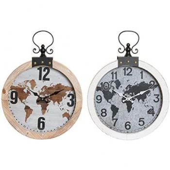 Reloj de Pared DKD Home Decor 40 x 4 x 54 cm Cristal Hierro Madera MDF Mapamundi (2 Unidades)