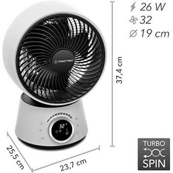 Ventilador Turbo Trotec TVE 100 - Potente ventilador de alta eficiencia, diseño compacto, tres niveles de velocidad ajustables, oscilación horizontal, bajo consumo energético, ideal para uso doméstico y en oficinas