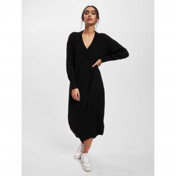 ONLY New Tessa Black Long Sleeve V Neck Ribbed Midi Dress for Women