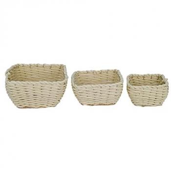 Cestas Decorativas de Espadaña Marrón - Set de 3 Unidades (27x27x15cm)
