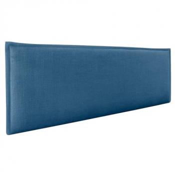 Cabecero Tapizado de Lino Natural Liso con Ribete Azul Marino 135cm para Camas 120/135/140 - Moderno y Trendy