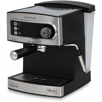 IKOHS CÖHF Espresso - Cafetera Express para Espresso y Capuccino, depósito 1,6 litros, 850 W, 20 Bares, Vaporizador Orientable, Digital, Bandeja antigoteo, café molido o monodosis, Acero Inoxidable
