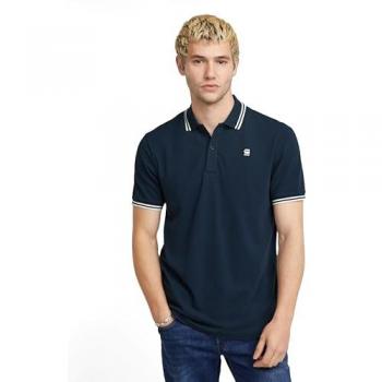G-Star Dunda Slim Stripe Short Sleeve Polo Shirt for Men in Sartho Blue, Casual Cotton, Size 2XL