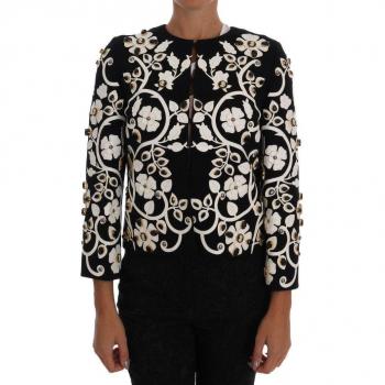 Dolce & Gabbana Black Baroque Floral Crystal Jacket - IT38|XS