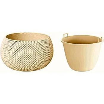 ProsperPlast Nitly Maceta Redonda con deposito Splofy Bowl de plastico en Color Crema
