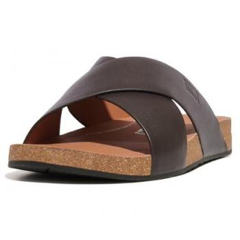 FitFlop Chanclas Iqushion Leather Cross Marrón - Sandalias FitFlop IQushion Leather Cross Slides marrón - Talla 44