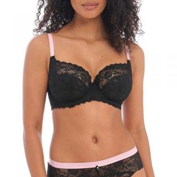 Freya Women's Offbeat Black Underwired Side Support Bra, Full Coverage, Size 32DD