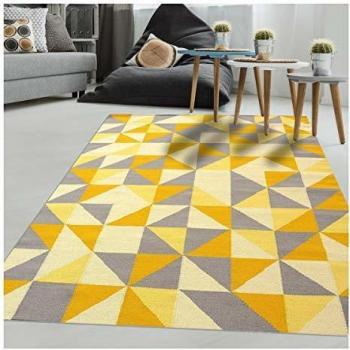 Alfombra Kilim Moderna Hecha a Mano 110x160 cm Amarilla de Polipropileno