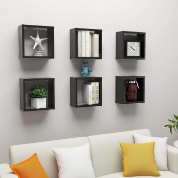 Estantes de pared 6 piezas negro brillante 30x15x30 cm