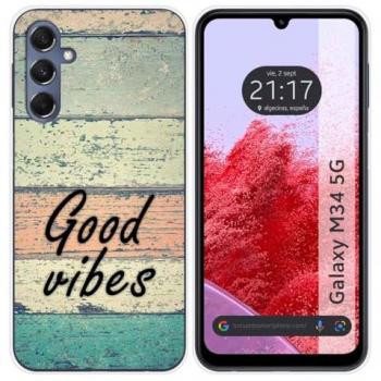 Funda de Silicona para Samsung Galaxy M34 5G con Diseño de Madera y Dibujos