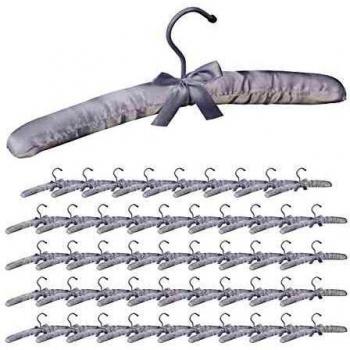 Pack 50 Perchas Forradas de Raso con Lazo Decorativo, Madera-Tela-Metal, Blancas, 38 cm