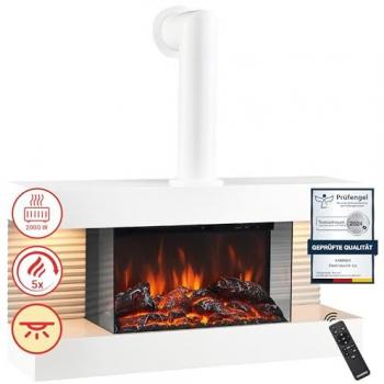 Chimenea Eléctrica LIZ con Tubo - Chimenea de Pared con Calefacción, Efecto de Llama 3D, LED Ambilight y Control Remoto - Blanca