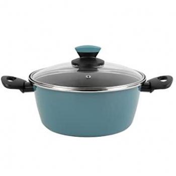 Cacerola Magefesa Lotus Ø20cm con Tapa de Vidrio, Acero Esmaltado Antiadherente Bicapa Reforzado, Apta para Inducción y Lavavajillas, Azul Petróleo