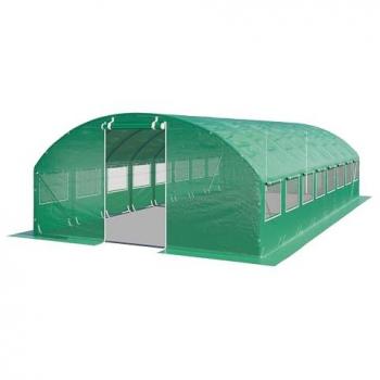 Invernadero túnel Toolport 4x8m, lona de PE 180g/m² verde transparente, estable y robusto, con ventanas