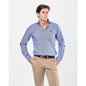 Camisa Spagnolo hombre slim liso azul con cuello cutaway y corte smart