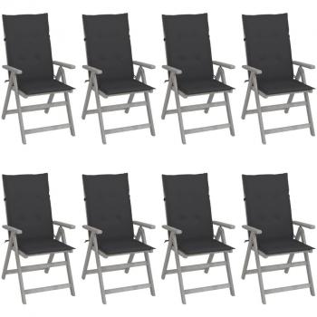 Reclining Garden Chairs Set with Cushions - 8 Pieces Grey Acacia Wood