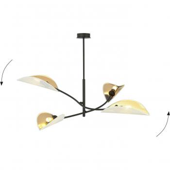 Lámpara de techo Euluna Plafón Lotus, negro/blanco/oro, 4 luces, metal con pantalla negra, dimensiones h: 51 x l:102cm, semiempotrable multibrazo con pantallas