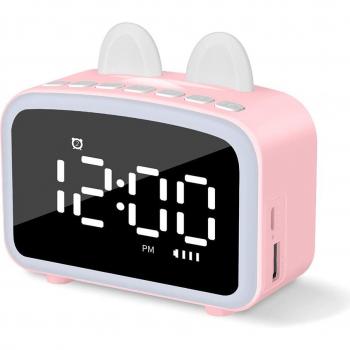 Reloj despertador LCD DAM con luz nocturna, altavoz Bluetooth incorporado, termómetro, radio y soporte para smartphone, batería recargable. Medidas: 10x4x9 cm