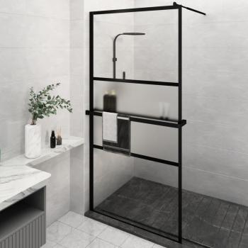 Mampara de ducha con estante, vidrio ESG y aluminio negro, dimensiones 115x195cm